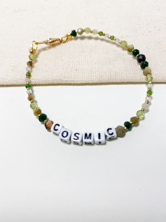 Capricorn Zodiac Bracelet: Rose Gold Letter beads with yellow jade