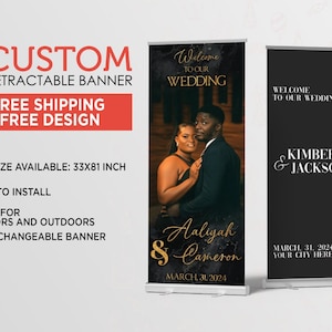 Wedding Stand Banner, Wedding Welcome Retractable Banner, Welcome to Our Wedding Sign Banner