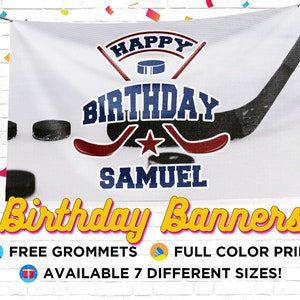 Hockey  Birthday Banner Decoration, Personalized Name, Vinyl Banner Design