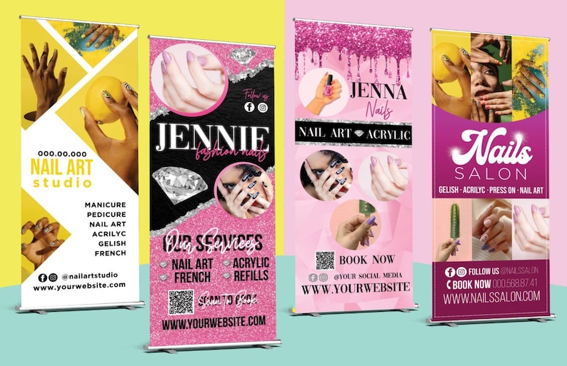 Nails Sign Business Banner, Retractable Banner Custom Sign, Nails ...
