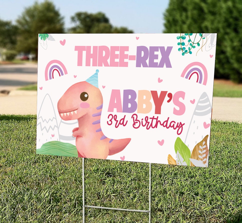 Three Rex Birthday Banner, Dinosaur 3rex Birthday Vinyl Banner, Three ...