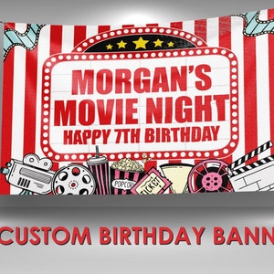 Movie Night Party Banner, Movie Theme Party, Banner Birthday Outdoor Movie Party, Personalized Banner, Custom Vinyl Banner