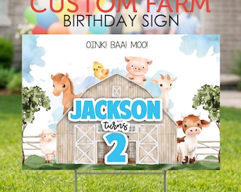 Farm Birthday Yard Sign Boy, Barnyard Birthday Party Decorations, Personalized Farm Animals Birthday Lawn Sign, Custom Outdoor Sign
