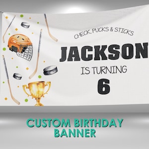 Hockey  Birthday Banner Decoration, Hockey Party Banners, Personalized Name, Vinyl Banner Design