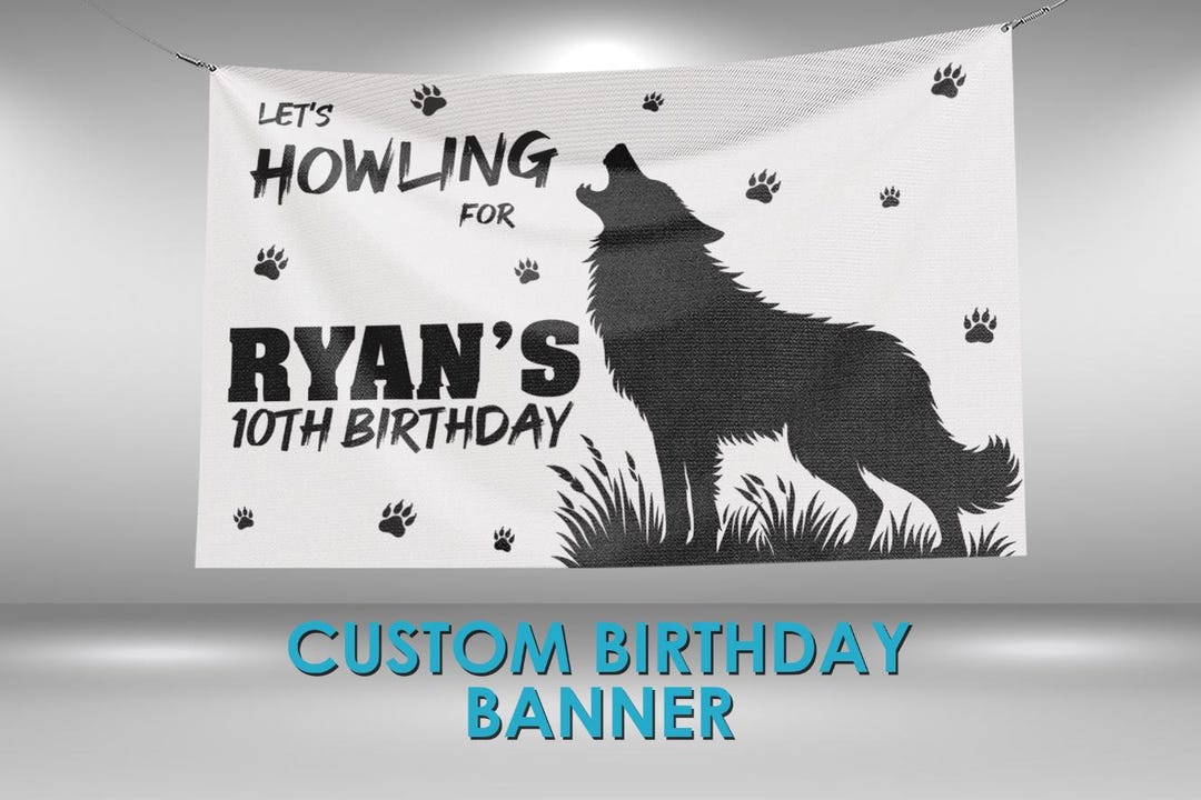 Wolf Birthday Banner, Wolf Party Custom Vinyl Banner, Howling Wolf ...