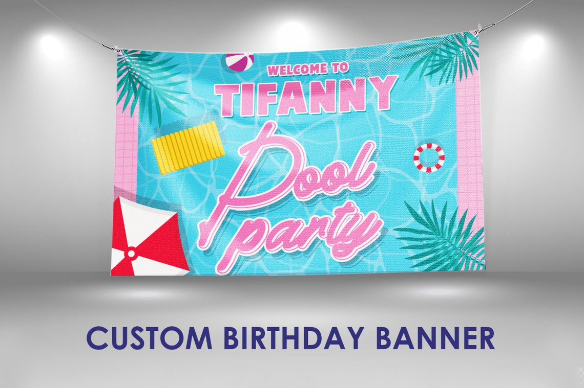 Pool Birthday Banner Pool Party Decorations Custom Vinyl image 1