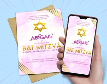 Bat Mitzvah Digital Invitation Card Personalized, Bat Mitzvah Girl Invitation, Digital File