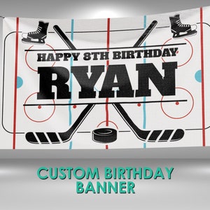 Hockey  Birthday Banner Decoration, Hockey Party Banners, Personalized Name, Vinyl Banner Design