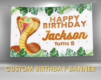 Snake Birthday Banner, Reptile Party Theme Banner, Custom Party Banner, Snake Party Name Banner, Free Shipping!