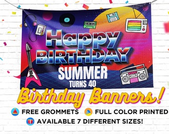 80s Birthday Party, 80s Birthday Banner, Personalized Banner, 1980s Party, Printable Banner, Full Color Print, 80s Decor