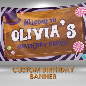 Chocolate Birthday Banner, Chocolate Factory Party, Custom Vinyl Banner, Personalized Name