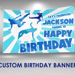 Parkour Birthday Banner, Parkour Party Decor, Custom Vinyl Banner, Personalized Name