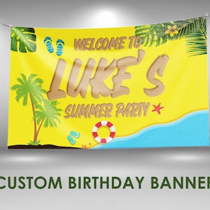 Summer Birthday Banner, Summer Party Decor, Personalized Name, Vinyl Banner