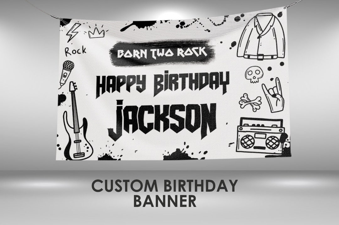 Born Two Rock Birthday Banner, Rock Party Decorations Vinyl Banner ...