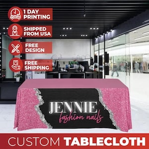 Personalized Table Cloth, Custom Business Sign Nails, Linen Table Cloth, Custom Table Cloth logo, Nails Sign Table Cloth
