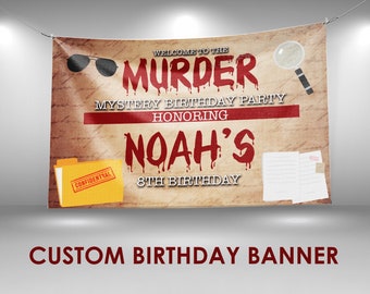 Mystery Birthday Banner, Murder Mystery Party Decor, Custom Vinyl Banner, Personalized Name