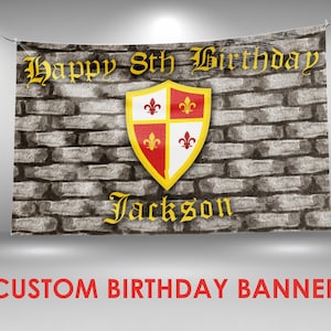 Medieval Knight Birthday Vinyl Banner, Knight Party Banner, Knight Castle Decorations Birthday Banner, Knight Armor Decor Banner