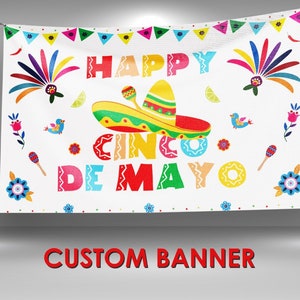 Estandarte del Cinco de Mayo, Fiesta del Cinco de Mayo, Estandarte del Partido Mexicano, Estandarte de Vinilo, Estandarte colgante de pared feliz del Cinco de Mayo