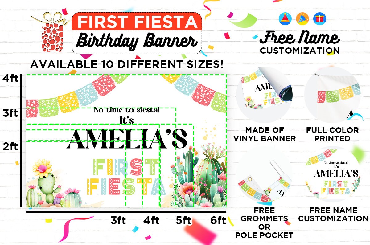 First Fiesta Birthday Banner, Fiesta Banner Decorations, Mexican Fiesta ...