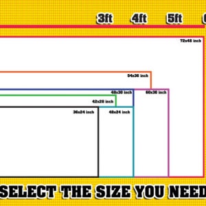 May include: Diagram showing various rectangular sizes, labeled in feet and inches. The sizes range from 36x24 inches to 72x48 inches, with the text "SELECT THE SIZE YOU NEED" at the bottom.