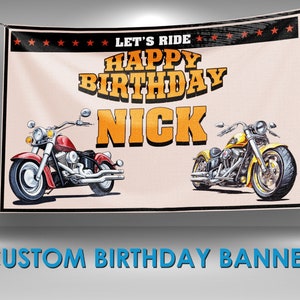 Motorcycle Birthday Banner, Motorcycle Party Banner, Motorcycle Decor Custom Party Banners, Motorcycle Decorations Vinyl Banner