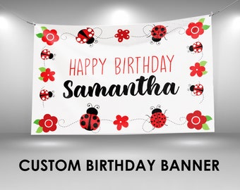 Ladybug Birthday Banner, Ladybug Party Decor, Custom Vinyl Banner, Personalized Name