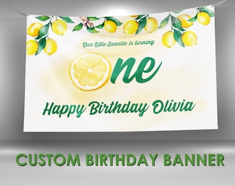 Lemon Birthday Banner, Lemon First Birthday Vinyl Banner, Lemon Theme Party Banner, Lemon Decor Birthday Name Banner, Lemon Party Decor