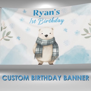 Polar Bear Birthday Vinyl Banner, Polar Bear Party Decorations, Winter Birthday Banner, Winter Onederland Banner, Winter Wall Banner Decor