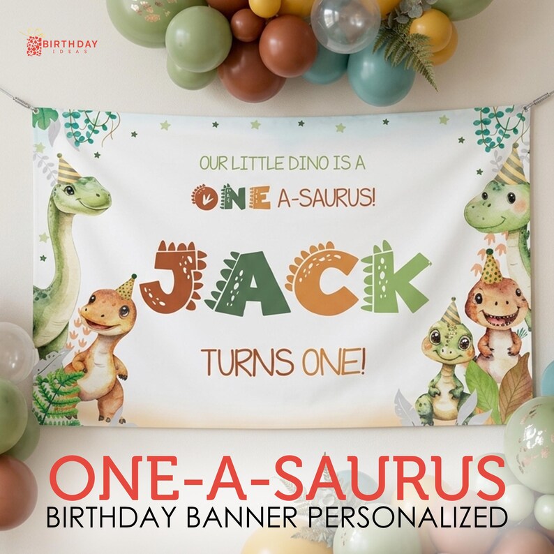 One Asaurus Design One a Saurus Birthday Banner, First Birthday Dinosaur Banner ...