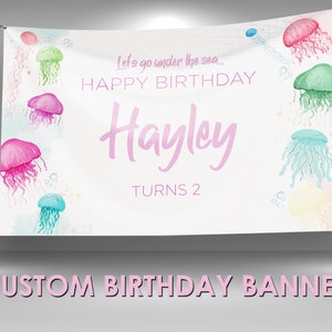Jellyfish Birthday Banner, Sea Themed Decor, Coral Sea Party Decor, Under The Sea Birthday, Jellyfish Custom Party Banner, Sea Vinyl Banner