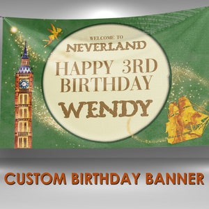 Neverland Birthday Vinyl Banner, Neverland Map Party Decor, Neverland Vinyl Banner Decor, Personalized Name