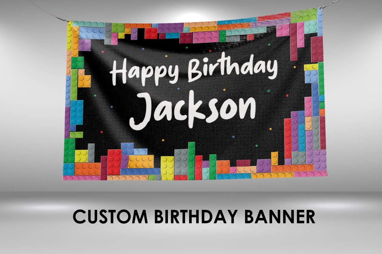 Building Bricks Birthday Banner, Building Block Party Banner Decorations, Toys Birthday Boy, Building Bricks Birthday Wall Hanging Banner