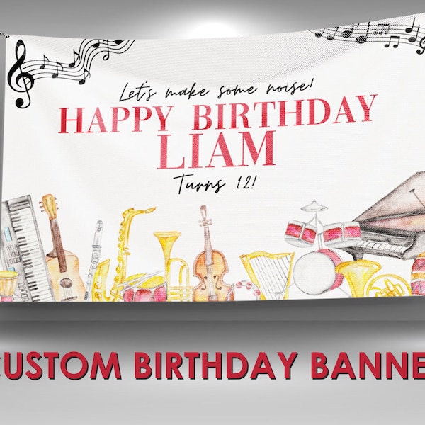 Music Birthday Banner, Music Themed Party, Music Birthday Party Decor, Musician Birthday Party Banner, Personalized Vinyl Banner