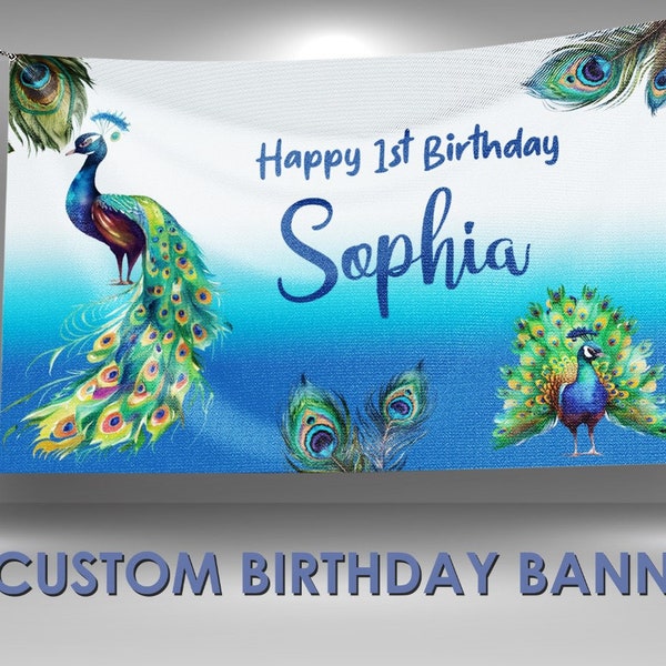 Peacock Birthday Banner, Peacock Decorations Custom Party Banner, Peacock Party Sign, Personalized Name Banner, Peacock Vinyl Banner