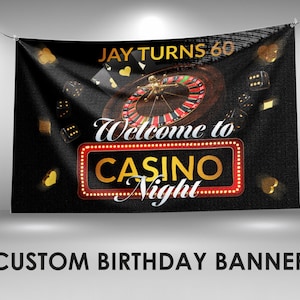 Casino Birthday Banner, Casino Party Decor, Custom Vinyl Banner, Personalized Name