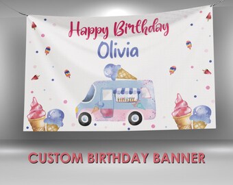 Ice Cream Birthday Vinyl Banner, Ice Cream Party Decorations, Custom Vinyl Banner, Ice Cream Birthday Party Banner, Wall Banner Decor