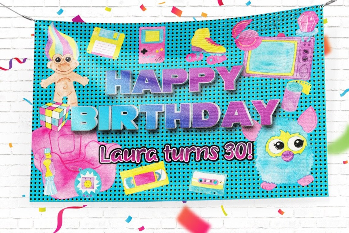 90s Retro Birthday Party Signs Birthday Custom Sign Vinyl image 1