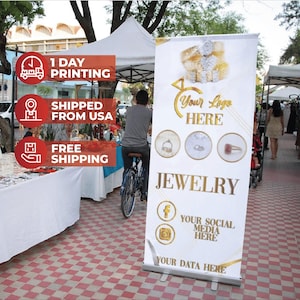 Retractable Banner, Stand Roll Up Banner, Pop Up Shop Banner, Business Sign Banner, Brand Banner, Full color stand! Free Carrying Bag