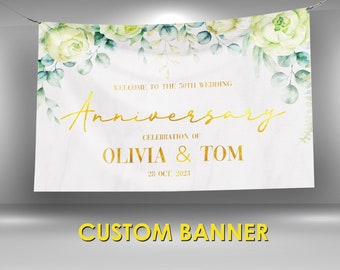 Happy Anniversary Banner, Anniversary Party Custom Banner, Wedding Anniversary Banner, Congratulations Banner, Anniversary Sign Decor