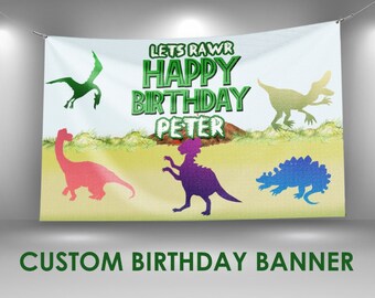 Dinosaur Birthday Banner Decorations, Dinosaur Party Vinyl Banner, Dino 1st Birthday Personalized Name, Custom Party Banner