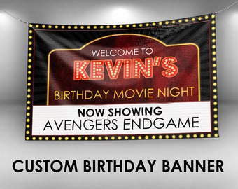 Movie Night Birthday Party Signs, Birthday Custom Sign, Vinyl Banner Sign Decoration, Vinyl Banner Design