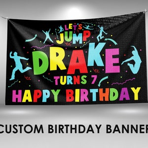 Birthday party banner backdrop | trampoline birthday banner | vinyl birthday banner | personalized banner | Custom birthday banner