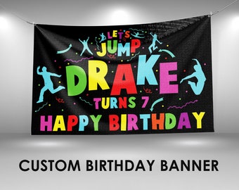 Birthday party banner backdrop | trampoline birthday banner | vinyl birthday banner | personalized banner | Custom birthday banner