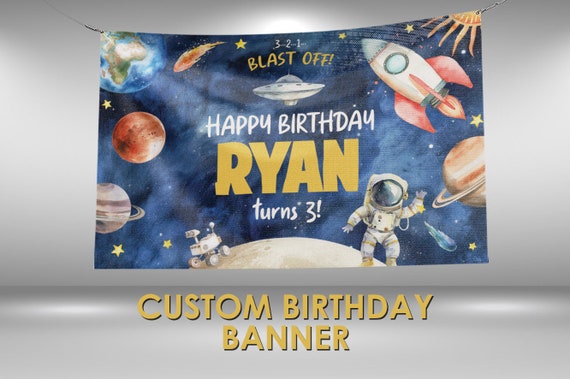 Space Birthday Banner, Outer Space Birthday Party Sign, Custom Birthday, Personalized Sign, Space Custom Vinyl Banner