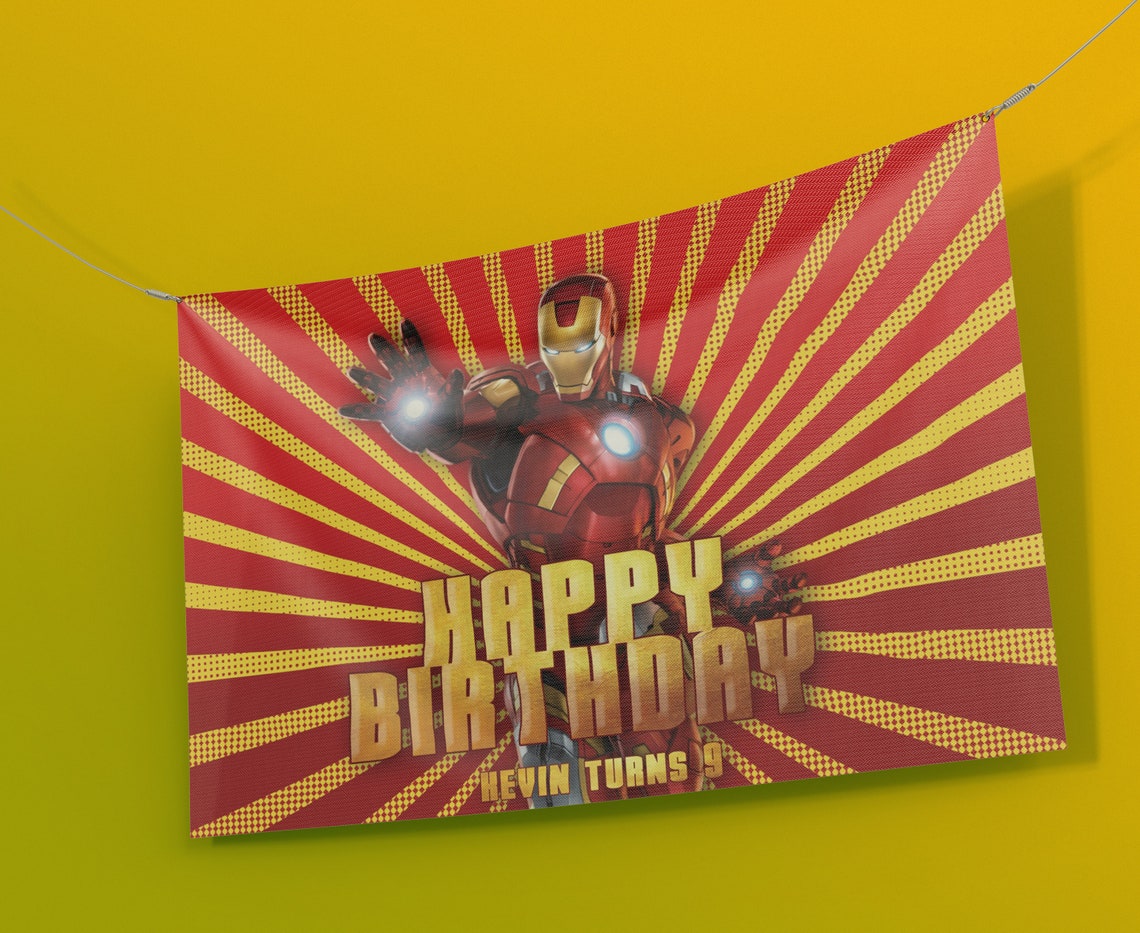 Iron Man happy birthday name banner happy birthday banner | Etsy