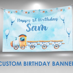 Train Birthday Banner, Train Party Decor, Custom Vinyl Banner, Personalized Name