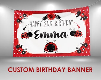 Ladybug Birthday Banner, Ladybug Party Decor, Custom Vinyl Banner, Personalized Name