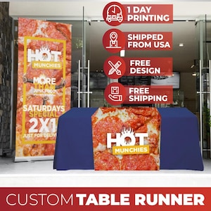 Custom Table Runners, Logo Table Runners, Trade Show Business Signs, Personalized Table Cloth Runner, Custom Business Sign
