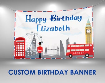 London Birthday Printable Banner, London Baby Birthday Banner, Personalized Banner, London Birthday Decorations, Party Banner
