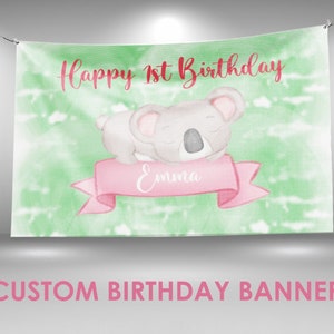 Koala Birthday Banner, Baby Koala Birthday Banner Decorations, Koala Party Sign, Koala Name Banner